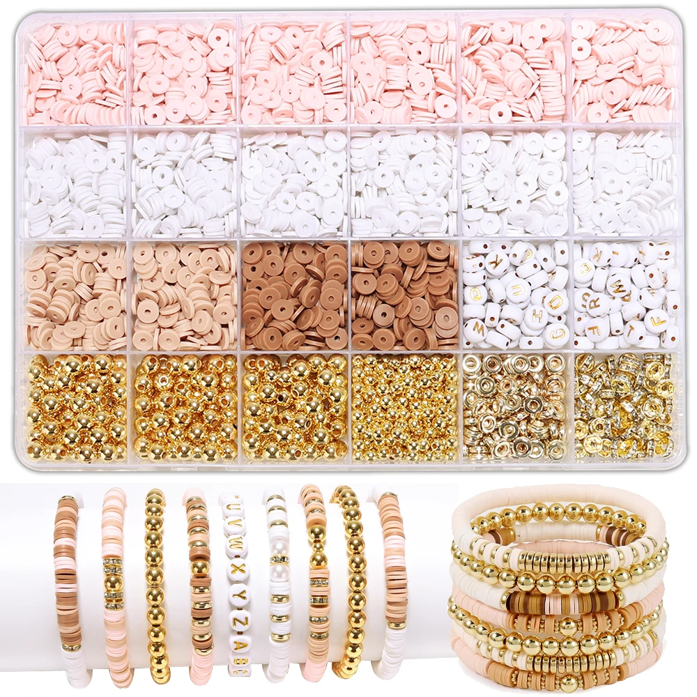 Clay Beads Bracelet Kit Friendship Bracelet Making Kit For Girls Golden Letter Beads Pink White Clay Beads Kit For DIY Making