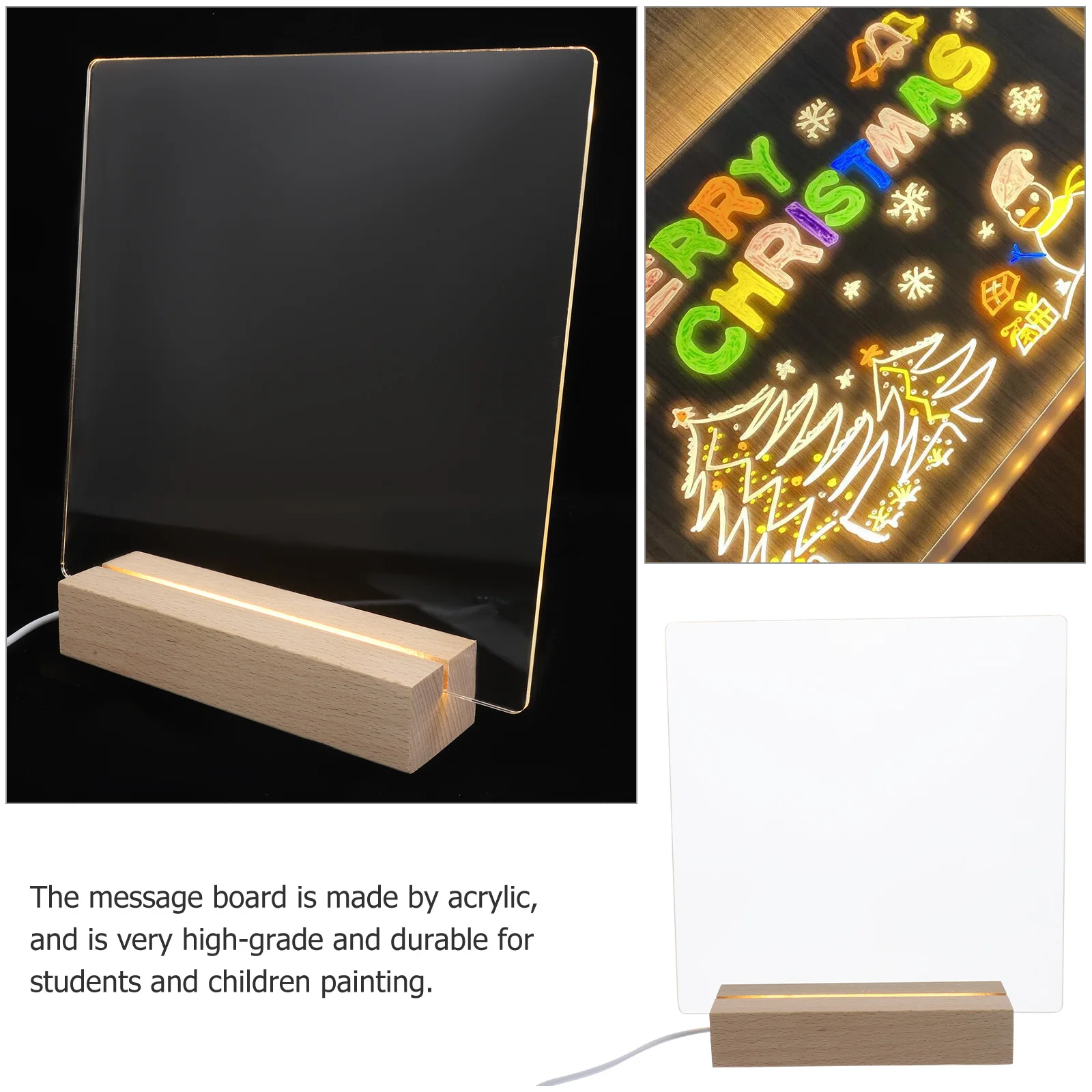 

1Set Acrylic Writing Board Erasable Note Board with Night Lamp Base for Desktop Home School Office Use Home Desktop Decor