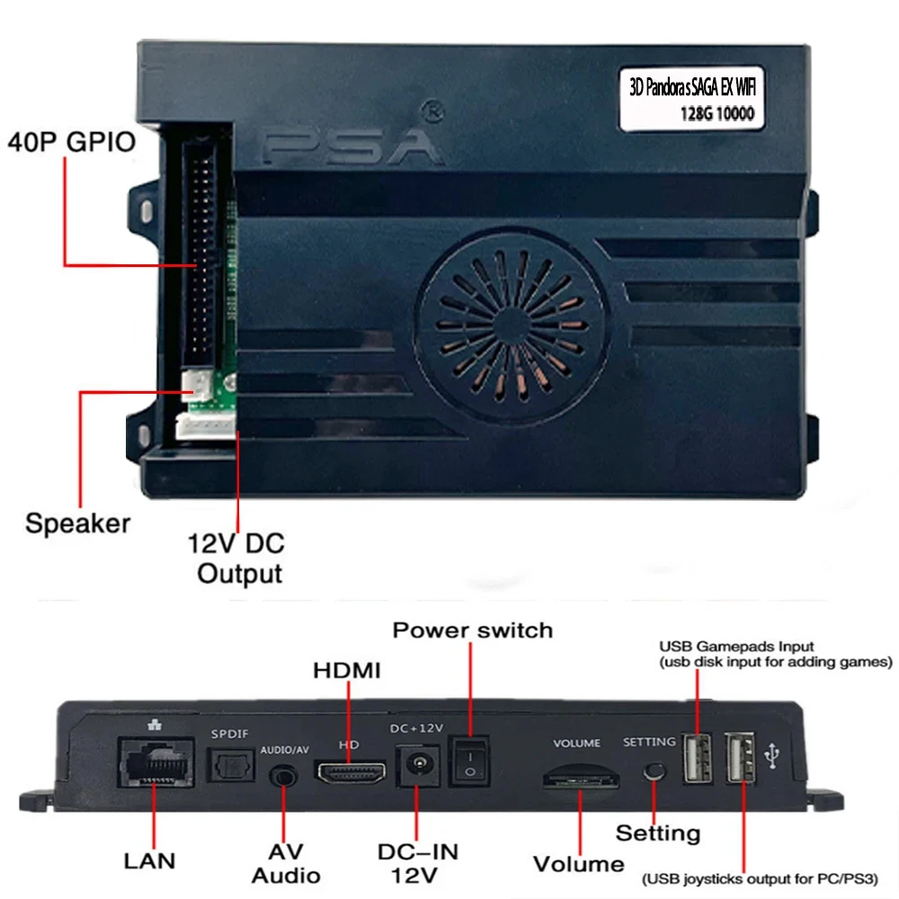 10000 Games 128GB, Copy SANWA joystick, Chrome LED Push Button, Pandora Saga Box EX WiFi, Coin Acceptor, Arcade Machine Cabinet