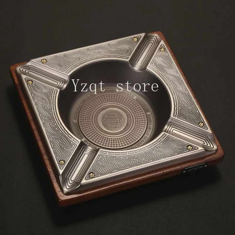 Jifeng monsoon cigar ashtray high-end pineapple grid solid wood metal fashion large ashtray retro creativity