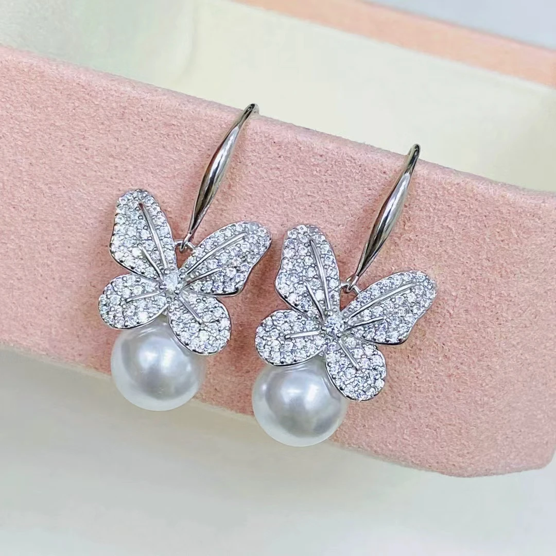 

Wholesale Butterfly Shape 925 Sterling Silver Earrings Mount Findings Settings Base Mounting Parts Accessory for 9-10mm Pearls