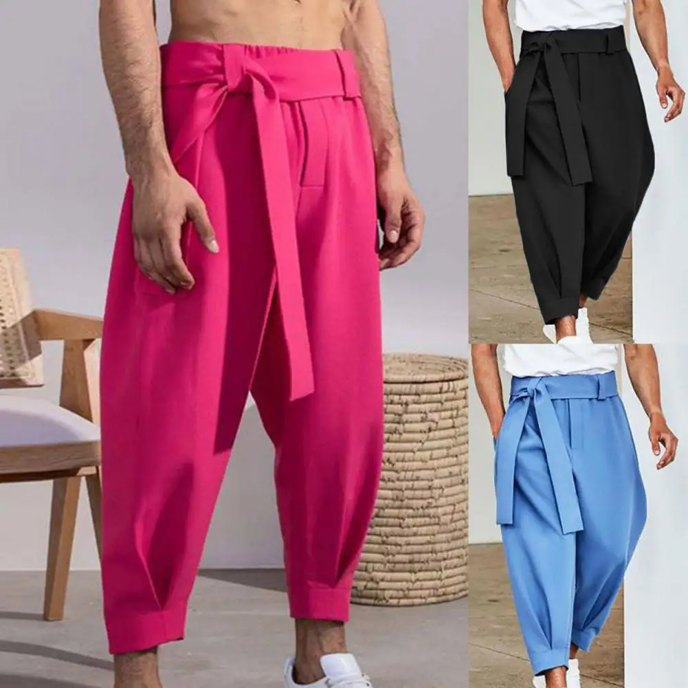 Great  Pants Clothes All Match Skin-friendly Cropped Trousers Belt Casual Trousers for Home