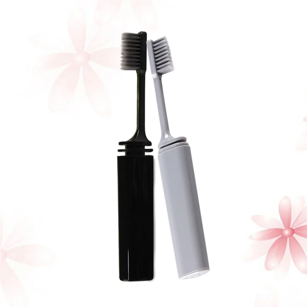 2 pezzi spazzolino pieghevole setole di carbone di bambù pulizia dei denti sanitaria portatile spazzolino pieghevole grigio nero