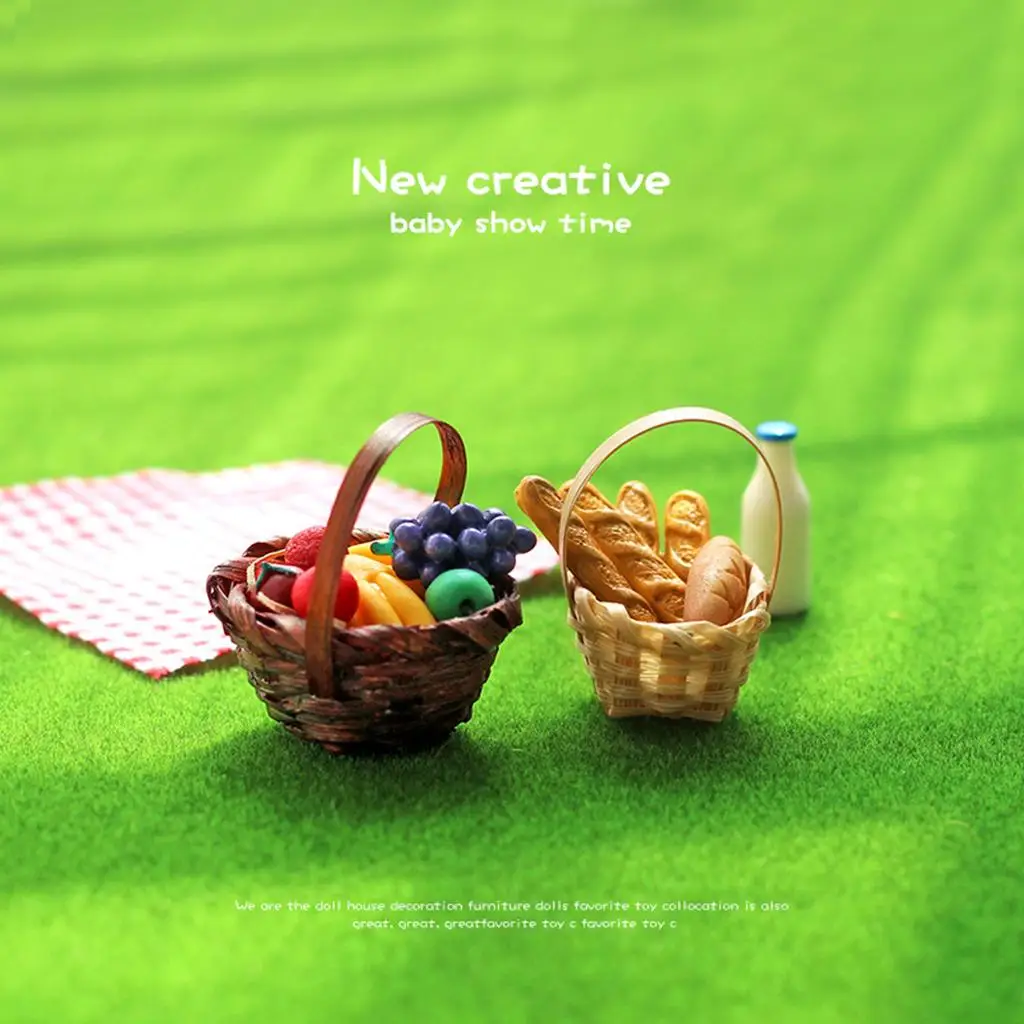 سلة خيزران مصغرة 1:12 لبيت الدمى، سلة تخزين، أثاث لغرفة النوم وغرفة المعيشة، ديكور يدوي الصنع