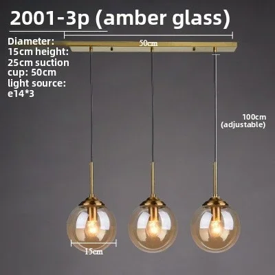 Moderne glazen hanglamp E27 helder amber stenen kroonluchter Nordic Home Decor verlichting voor woonkamer snoer hanglampen - afbeelding 1