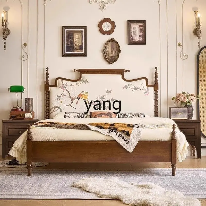 

LH retro wooden bed antique double master bedroom wedding bed simple storage
