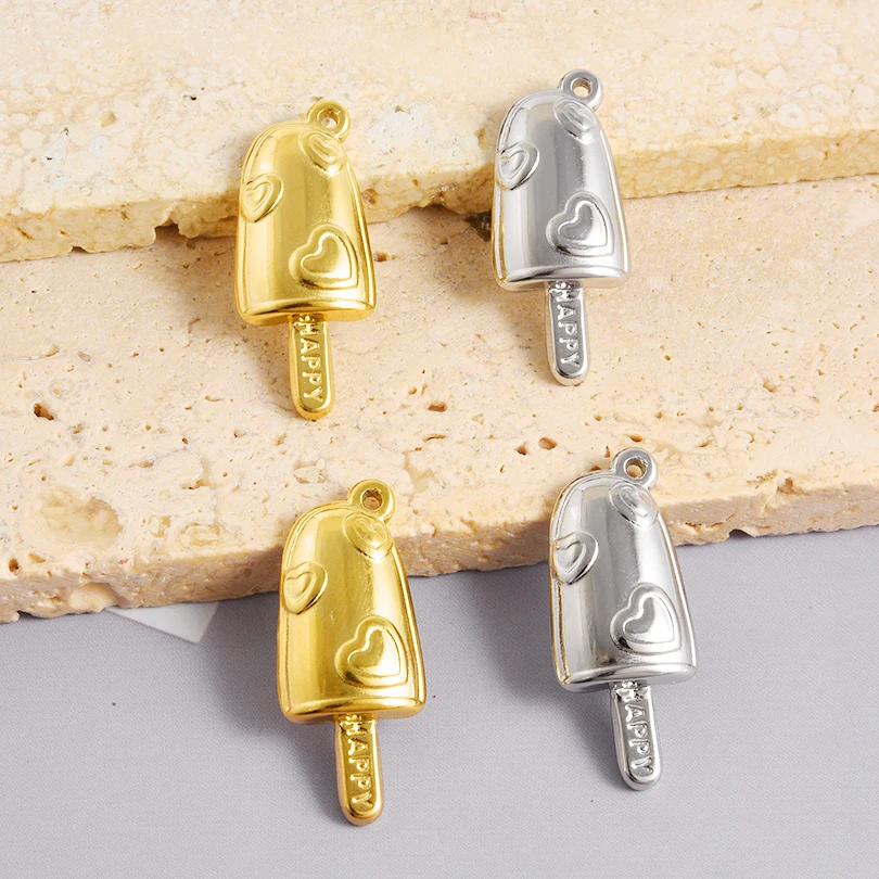 5pcs/Lot 18k Gold Plated Stainless Steel Chic Pendant Ice Cream Doughnut Cake Fries Pendants No Fade DIY Jewelry Finding Charm