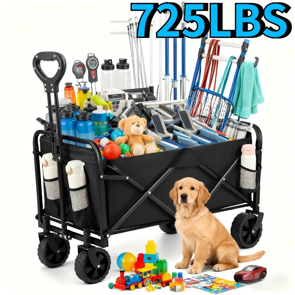 Collapsible Wagon Cart Foldable Beach Wagon with All-Terrain Wheels  Heavy Duty Grocery Cart for Shopping, Beach, Camping, Sport