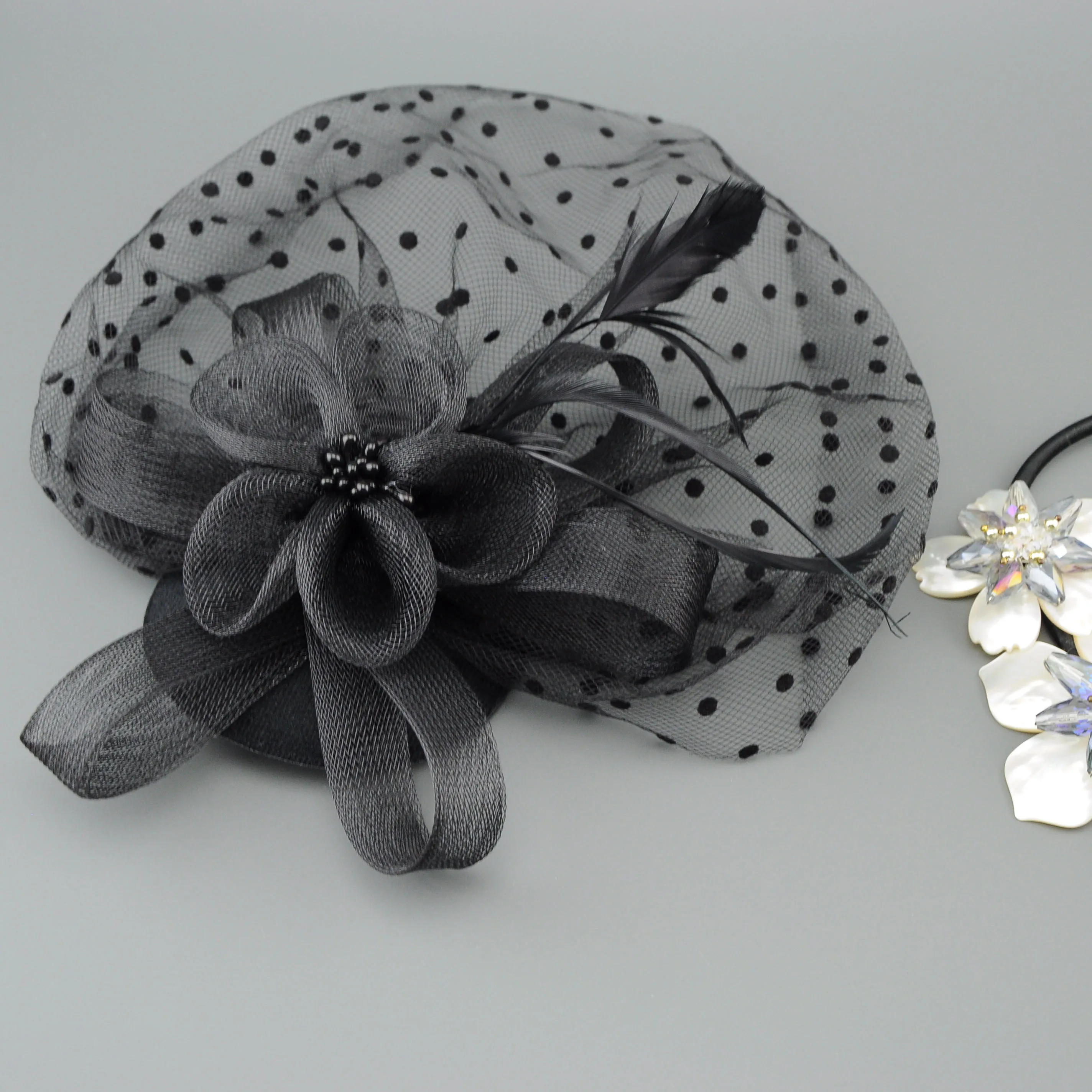 Vintage Polka Dot Tulle Fascinator, Bridal Wedding Veil Hat, Tea Party, Races, Photoshoot Accessory, Wedding Headpiece for Bride