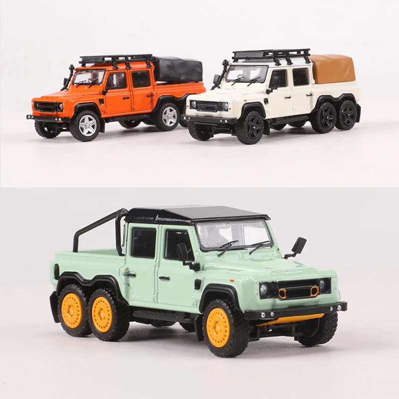 GCD 1:64 Land Rover Defender 6x6 ordinary Green /Orange/White RHD Diecast Model Car