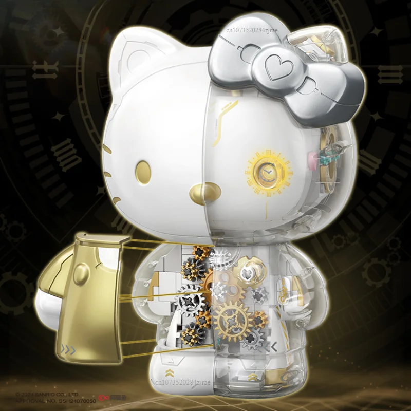 Sanrio Building Blocks Cute Hello Kitty Platinum Pearl Large Semi-mechanical Toy Splicing Movable Model Desktop Ornaments Gift