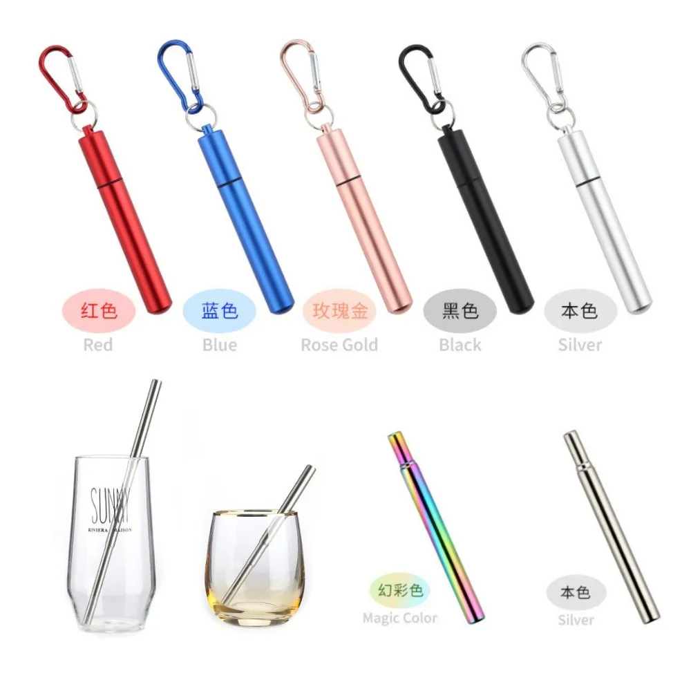 Drinking Straw Reusable Telescopic Straw with Cleaning Brush Carry Case Stainless Steel Straw Set For Water Coffe Milk Milkshake
