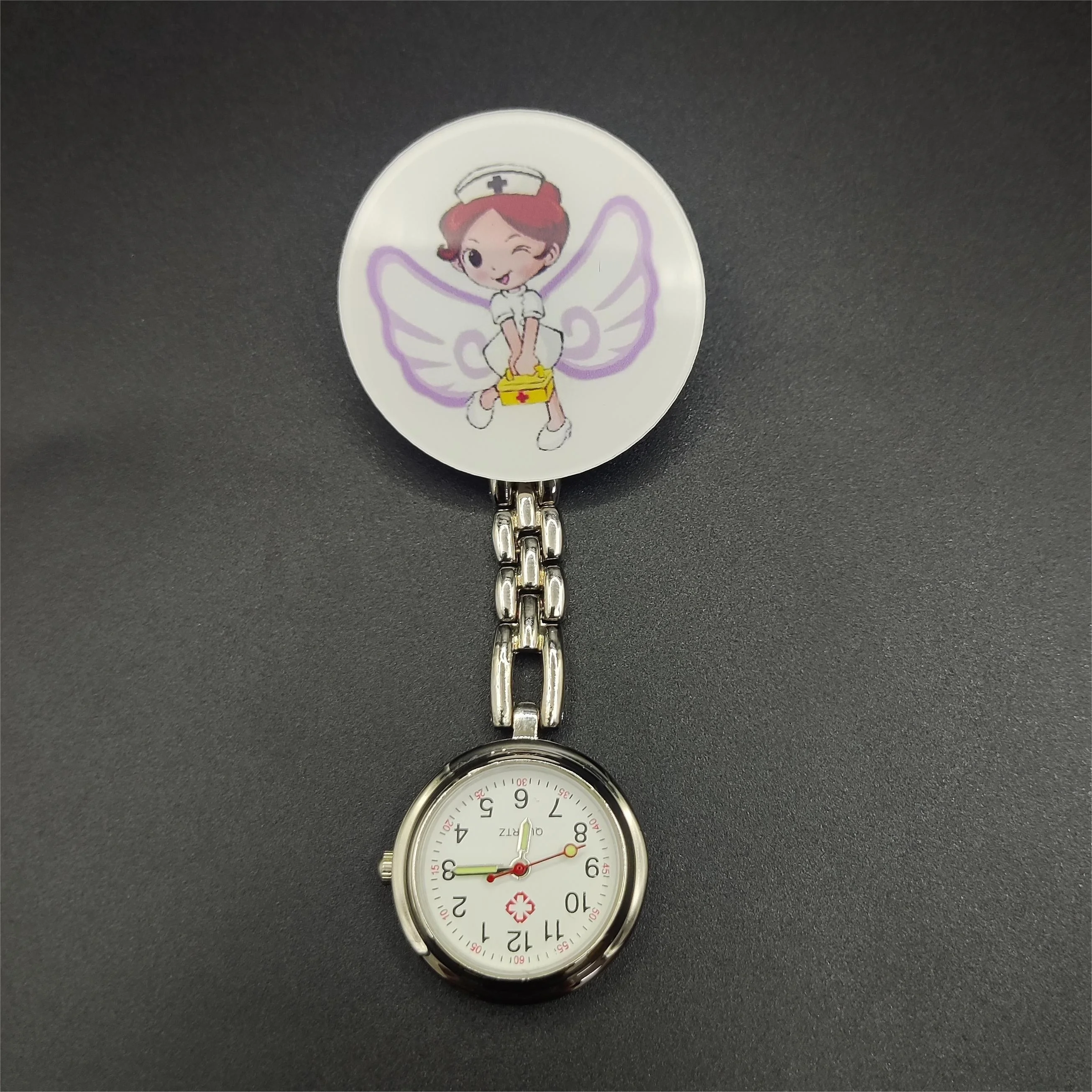 ساعة صدر ممرضة كرتونية ، ساعة ممرضة ، ساعة جيب ، ساعة معلقة ، ملاك طبي ، لطيف ، أنثى ، طالب ، فحص