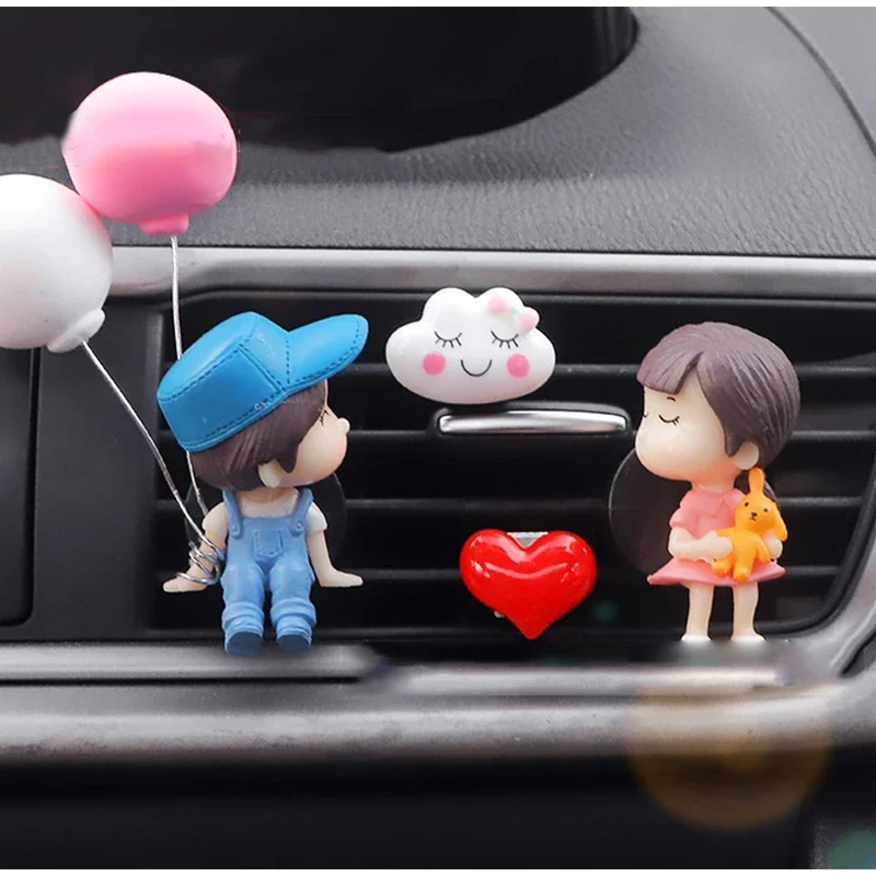 

Cute Ornaments Couple Action Figurines Balloons For Car Dashboard Decoration Car Air Outlet Clip Decoration Air Freshener