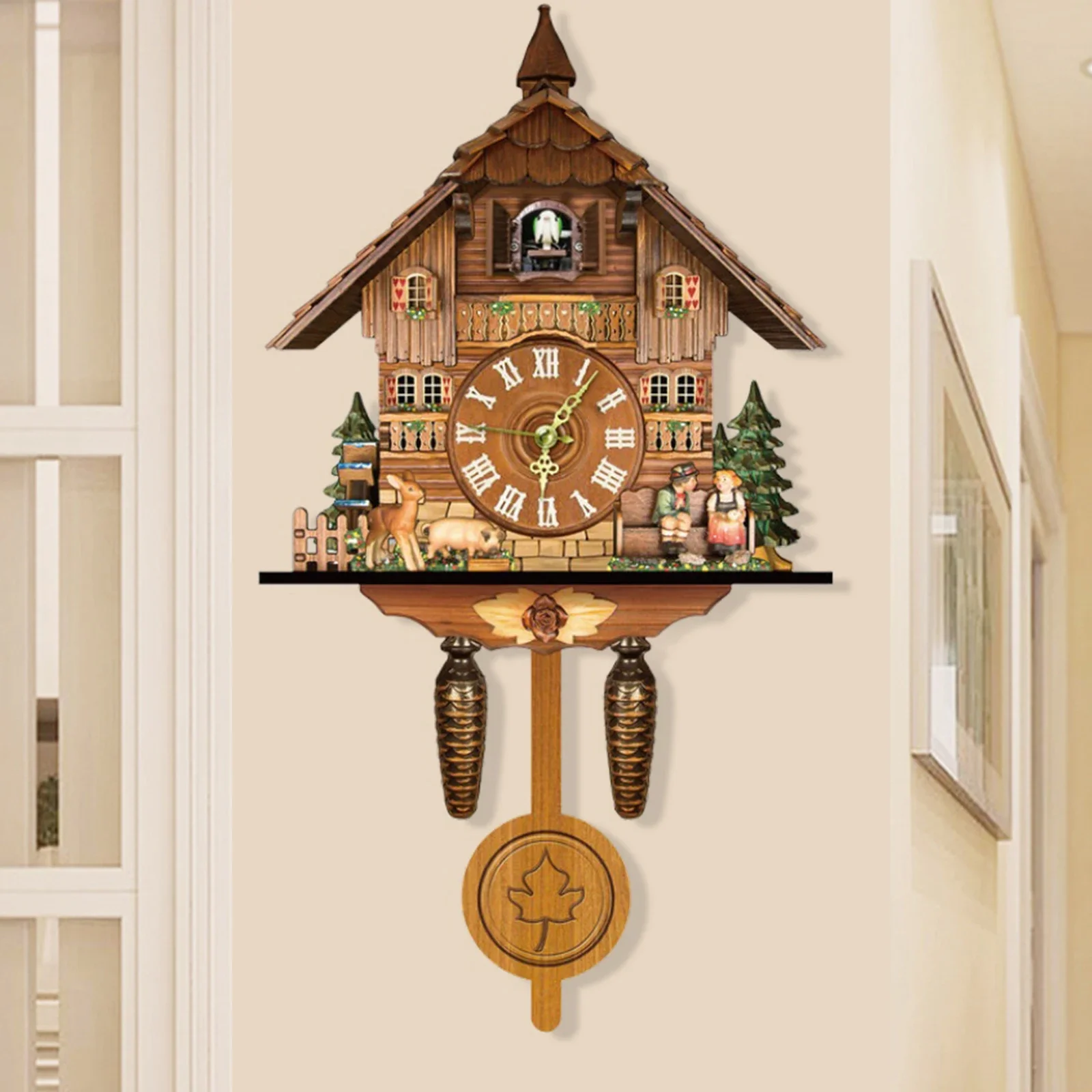 Wall-Mounted Cuckoo Clock – MDF Material, Adjustable Volume, Hourly Chime (7:00-21:00)