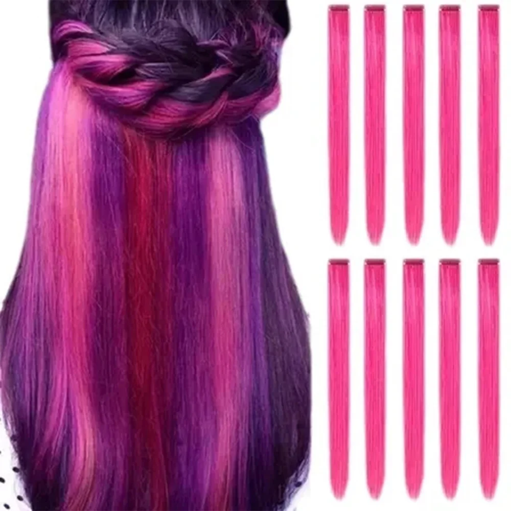 

Синтетические 10 шт. цветные наращивание волос, 22 дюйма, прямая заколка для рождественского наращивания, радужные вечерние блики, шиньон для девочек