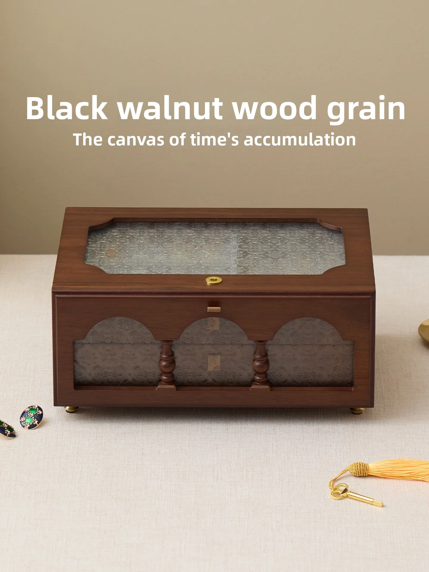YFY wooden jewelry box with lock, retro light luxury high-value jewelry storage box, wedding gift.