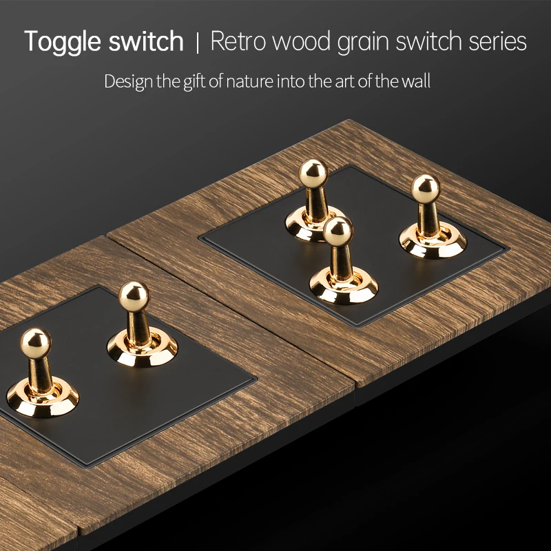 

Universal Retro Wood grain Wall Toggl Light Switch 5V Fast TypeC Wall 220V Power Outlet FR EU Electrical socket with USB Charger