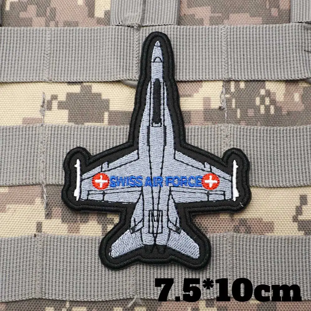 Swiss Air Force F/A-18 Hornet  Military Tactical Embroidered Patches  Armband Backpack Badge with Hook Backing for Clothing