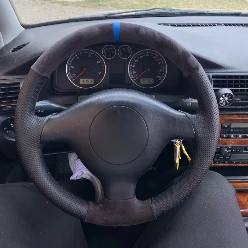 Hand sewing Non-slip Suede Leather Car Steering Wheel Cover For Volkswagen Golf 4 Mk4 Old VW Passat B5 Interior Accessories