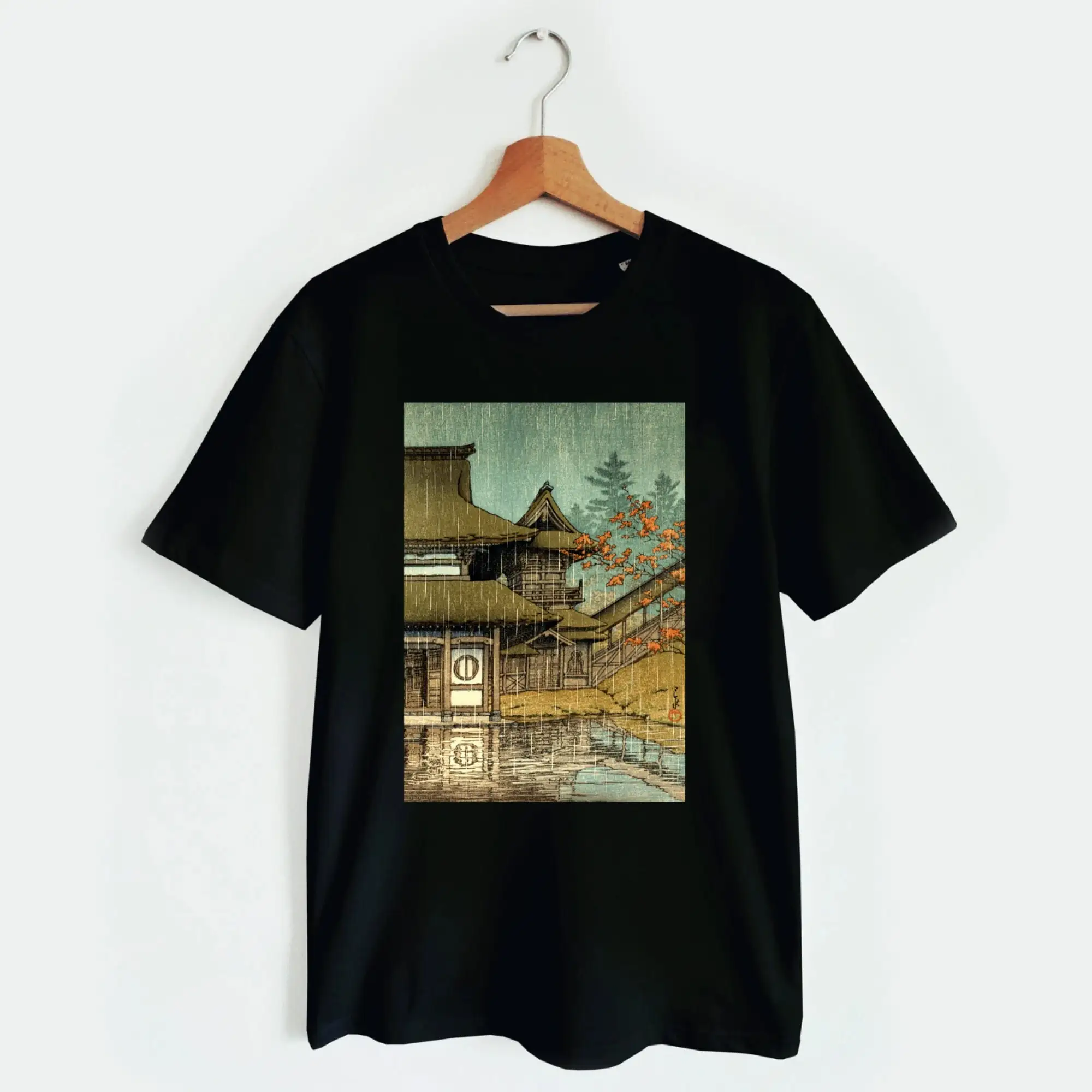 Ukiyo e T Shirt Japanese Temple Under Rain by Hasui Kawase Celebrate Art Culture