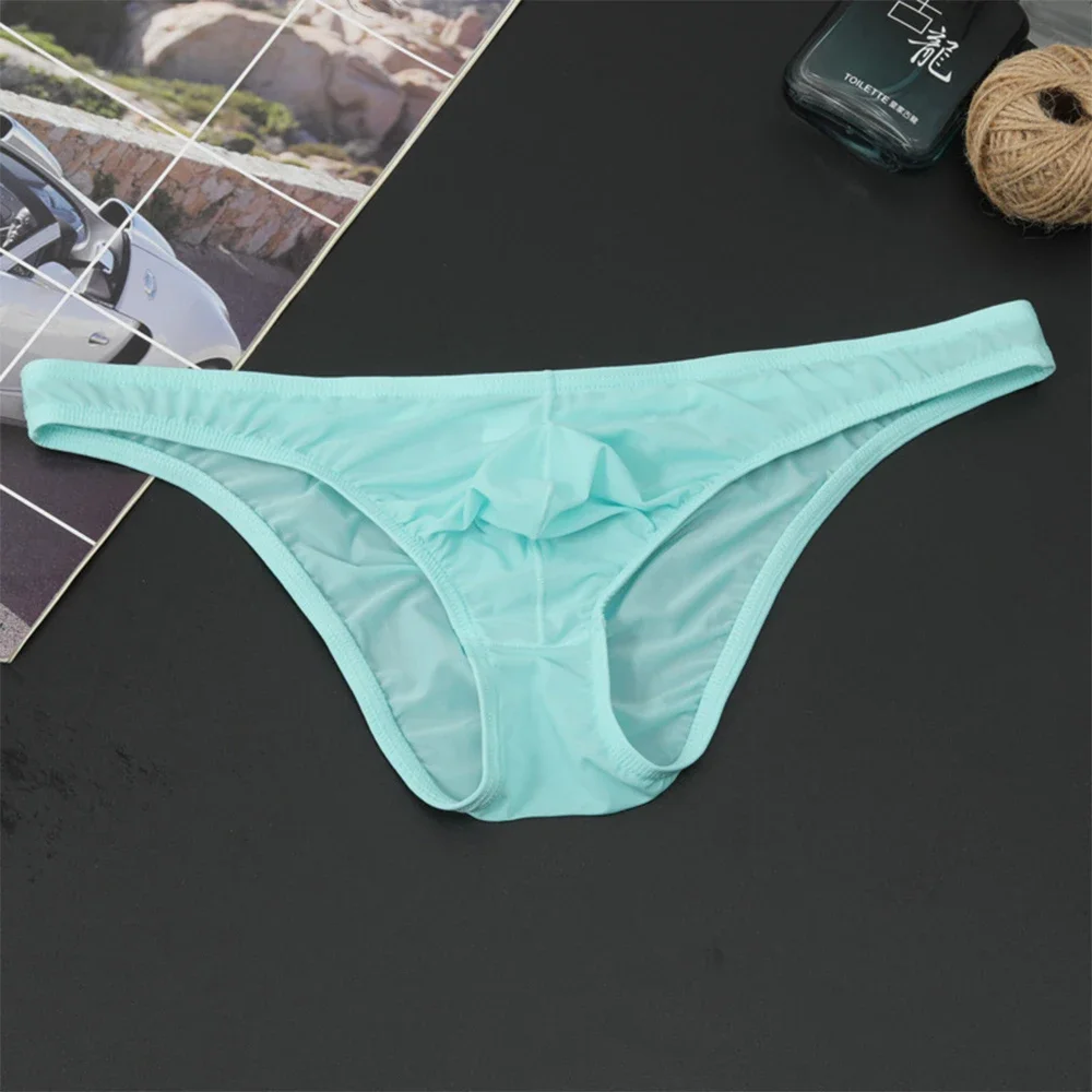 Sexy Ice Silk Briefs Underwear For Men Solid Low-Rise Transparent Bulge Pouch Underwear Breathable Underpants Panties Briefs