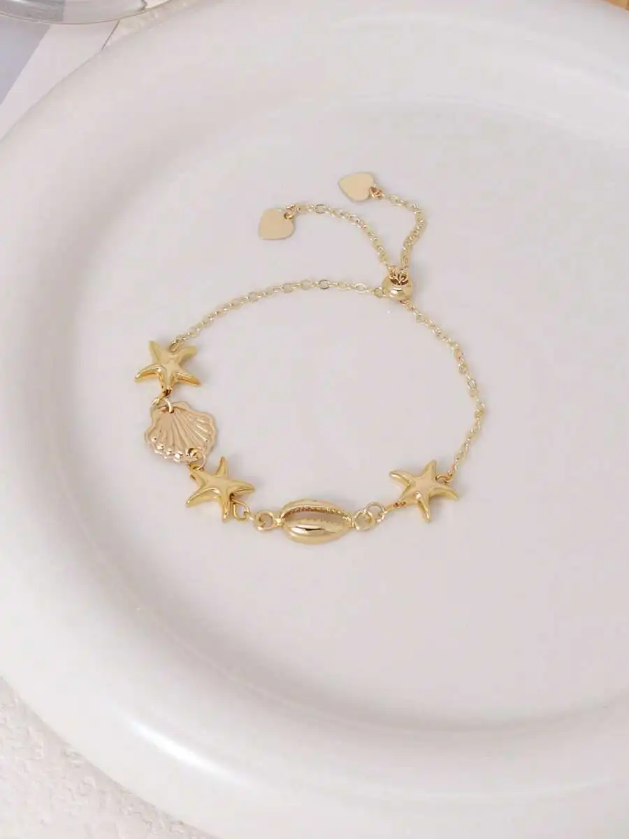1pc Bohemian Ocean Shell, Starfish Decor Adjustable Bracelet, Women Beach Resort Party Accessory view 4