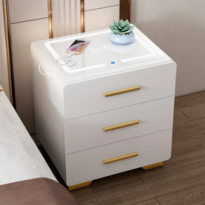 Smart Bedside Table Solid Wood Simple Multi-function Fingerprint Lock with Light Wireless Charging Bedside Table Bluetooth Audio