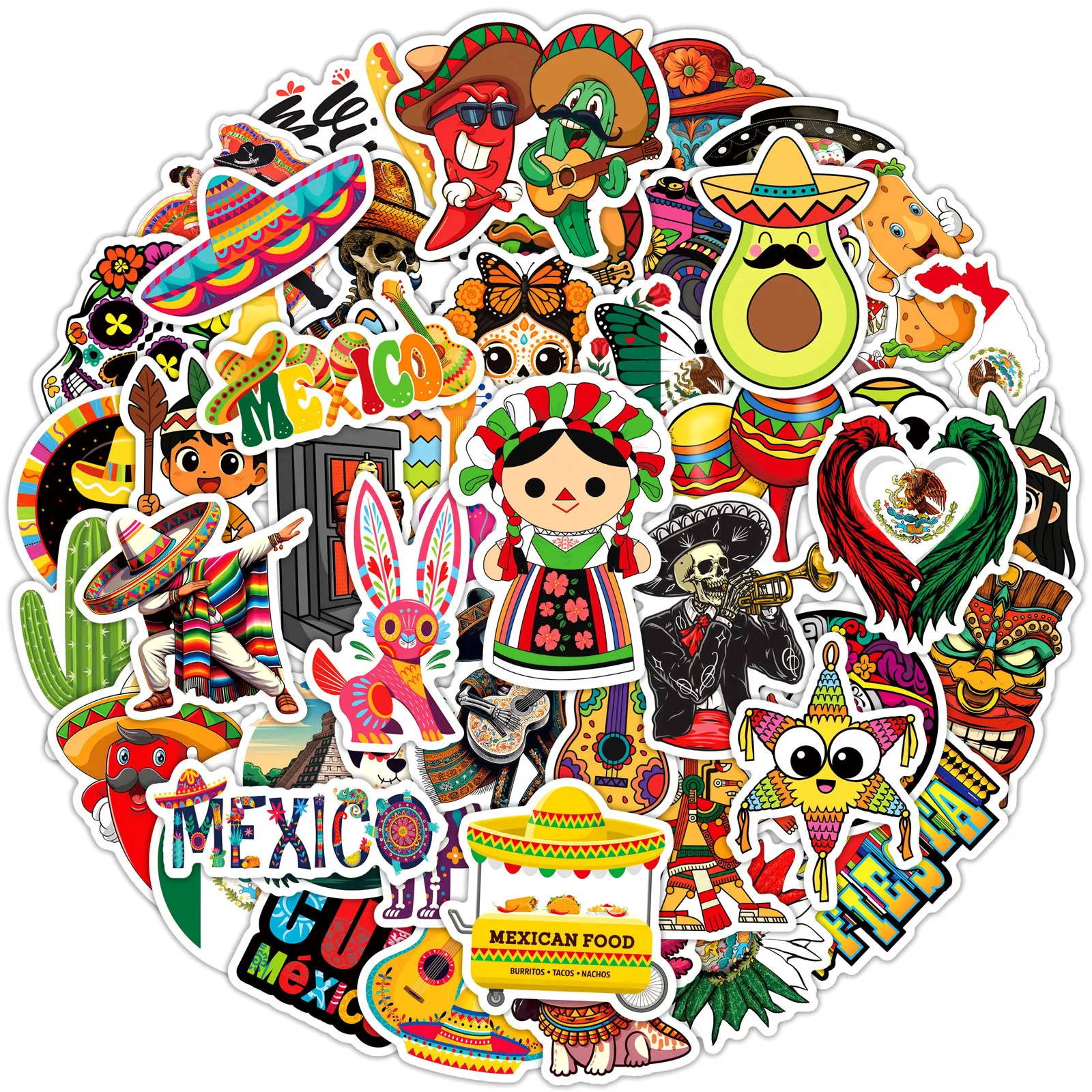 50 pçs bmexican grill tema adesivos criatividade dos desenhos animados graffiti decoração diy notebook mala guitarra geladeira brinquedos decalques