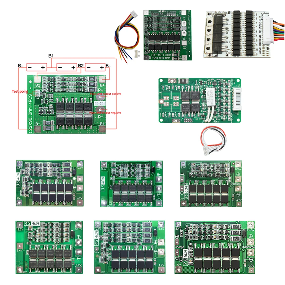 Li-ion Lithium Battery Charger Protection Board BMS 3S 4S 40A 60A Enhance Balance 18650 For Drill Motor 11.1V 12.6V/14.8V 16.8V