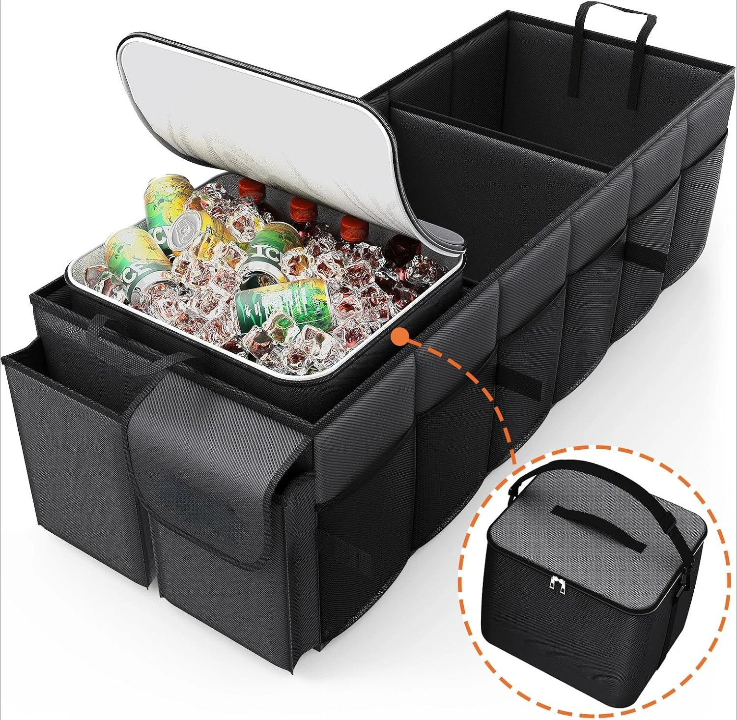 

Trunk Organizer, Sturdy Foldable with Cooler for Car & SUV, 3 Compartments, Black, 30.90”×12.60”×10.63”