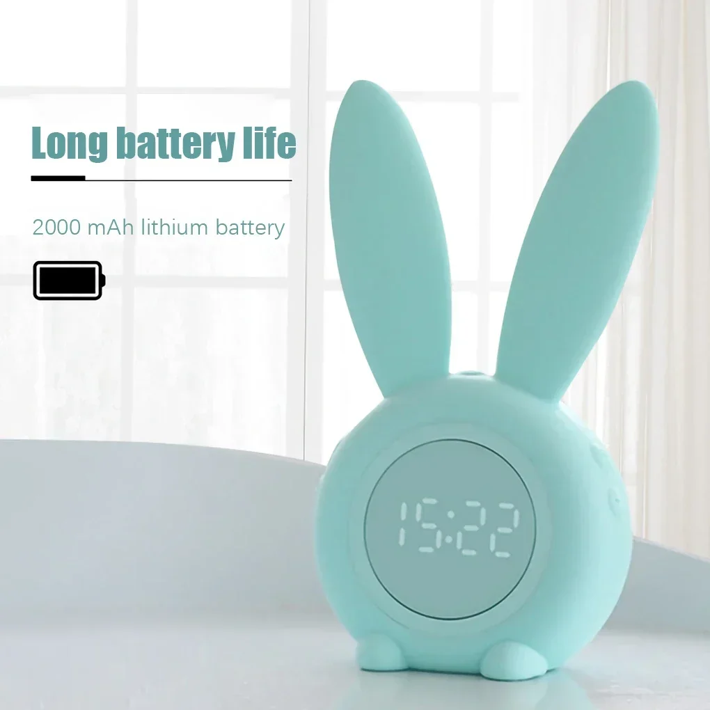 Cartoon LED Digital Alarm Clock Electronic  Display Sound Control  Rabbit Night Lamp Desk Rechargeable  Home Decor