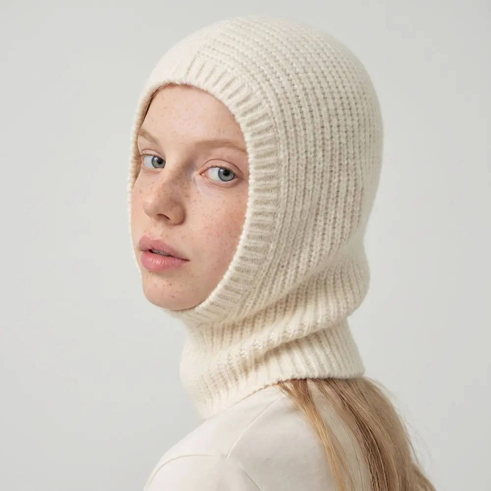 Cute Alpaca Wool Balaclava Hat Wool Blend Fleece Knitted Hat Solid Color Soft Ear Protection Hat Winter/Autumn