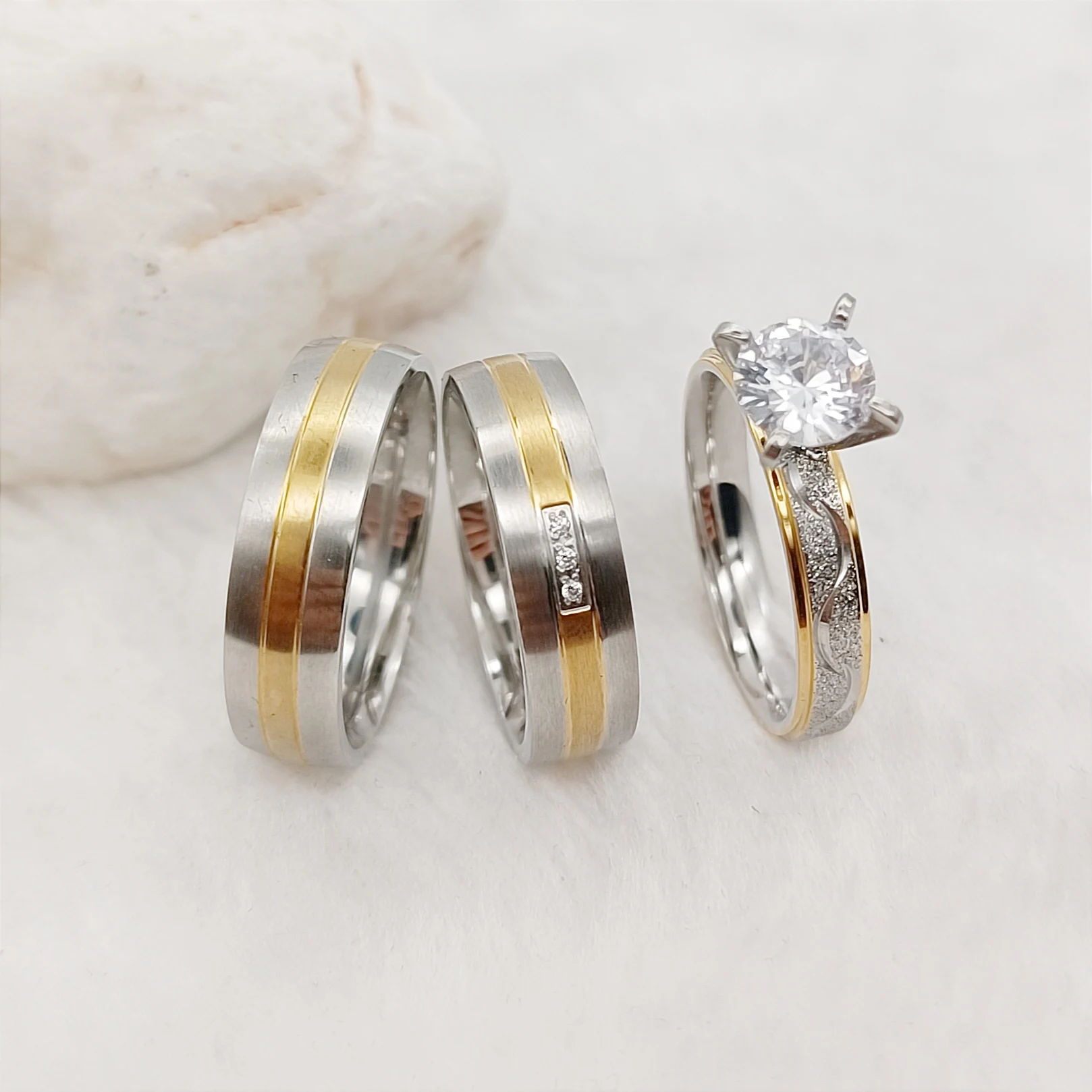 Frst-rate Handmade 3pcs Wedding Engagement Rings Set 18k Gold Plated jewelry Promise Couple Rings