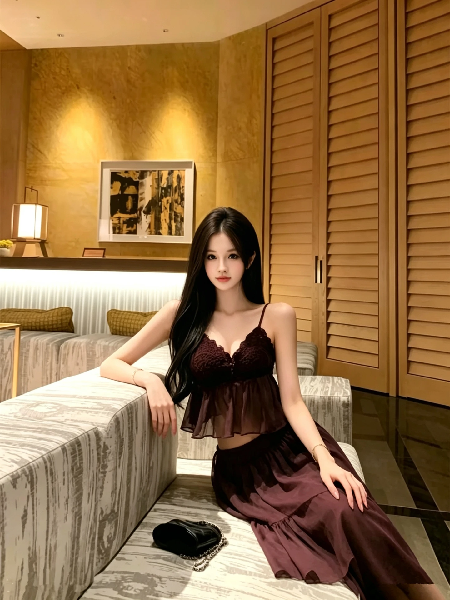 Handcrafted JAYKY YANG Long Wrinkled Vest And Skirt Set with V-Neck Short Sleeve Midi Dress for Women Summer Fashion Outfit