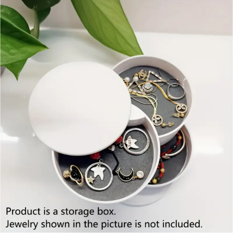 3-Tier Rotating Jewelry Organizer with Dustproof Lid, Compact Vanity Box for Earrings, Rings, Necklaces, Bracelets, Hair Accesso
