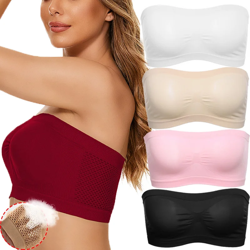 Ropa interior sin tirantes para mujer, sujetador de malla Sexy, sujetador de falda, Tops cortos, Bralette Invisible de realce, lencería de verano