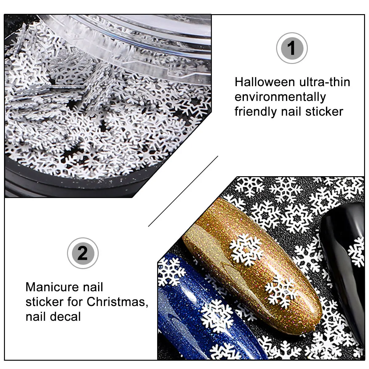 2 個ネイルスパンコール超薄型クリスマスメタルネイルアートデカール DIY マニキュアスノーフレークステッカーホリデーパーティーマニキュアスパンコール