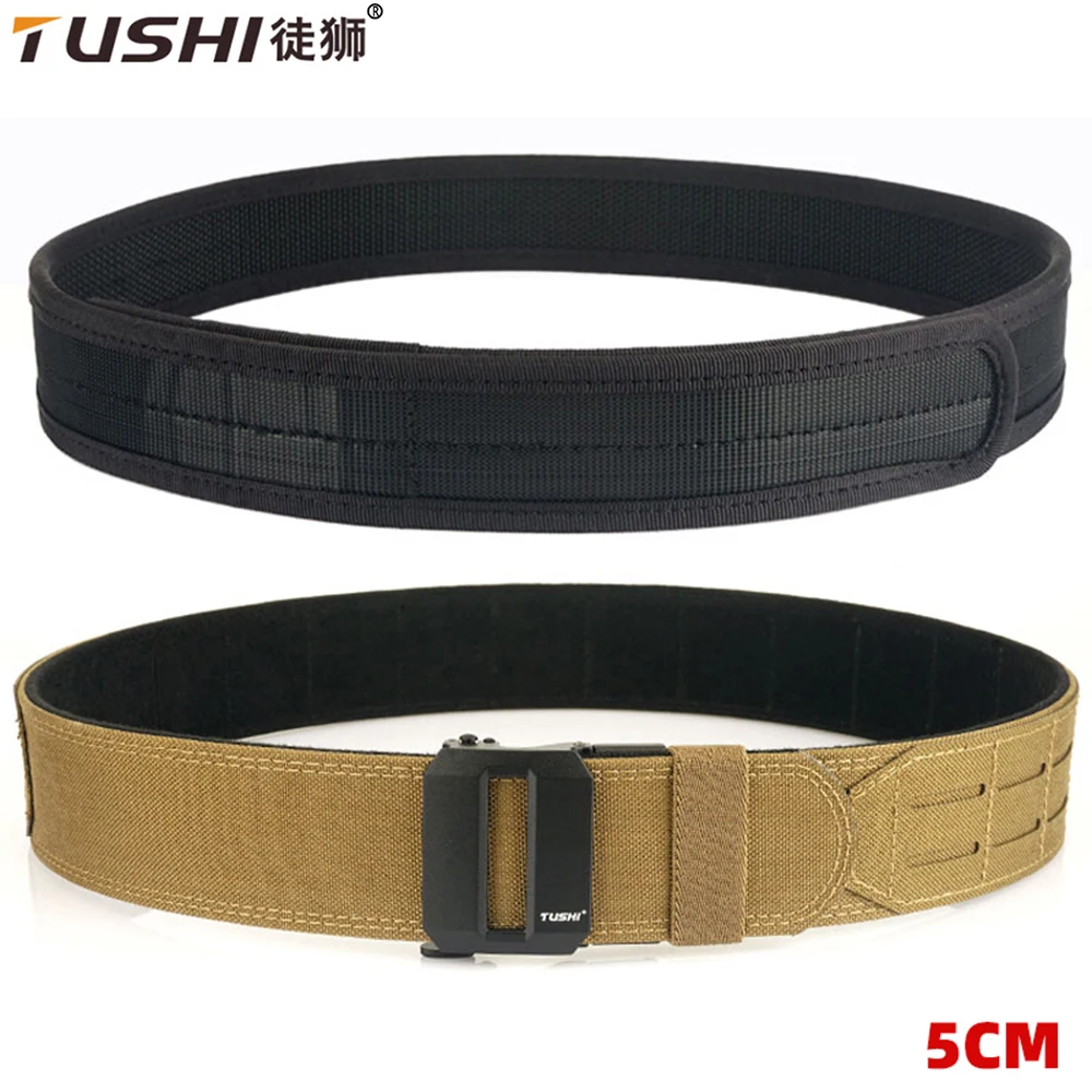 

TUSHI Men Outdoor Hunting Tactical Belt Multi-Function Nylon Belt High Quality Marine Corps Automatically inner and outer Belt