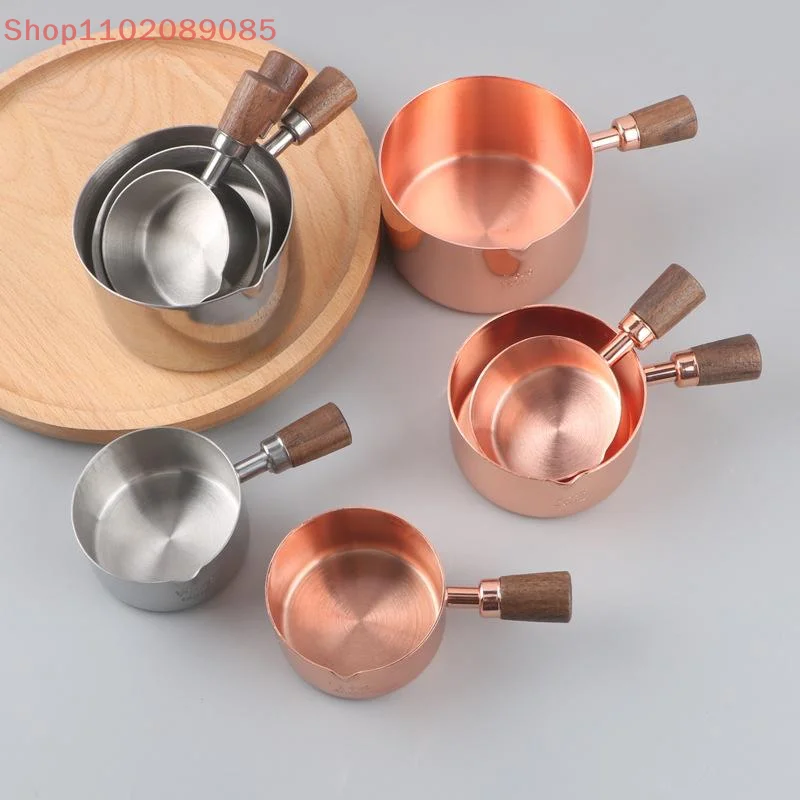1 Pcs Stainless Steel Steak Sauce Cup With Walnut Handle Baking Measuring Spoon Reusable Food Storage Container Kitchen Tools