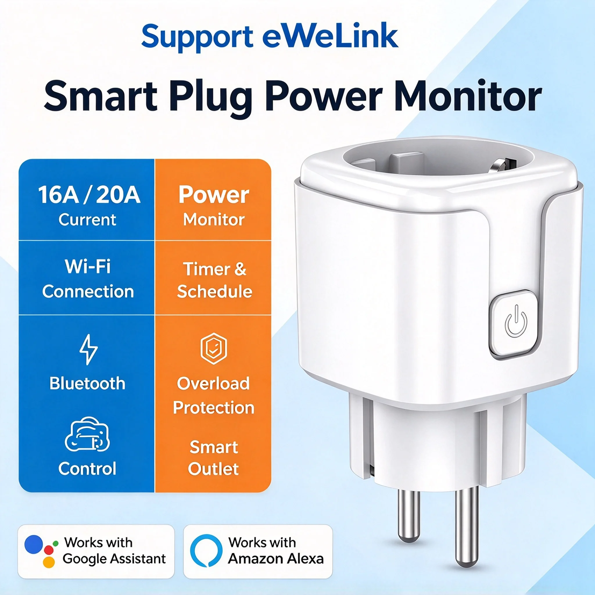 EU WiFi Smart Socket EWelink Smart Power Plug 16A/20A With Energy MonitoringTiming,Remote Control,Voice For Alexa Google Yandex