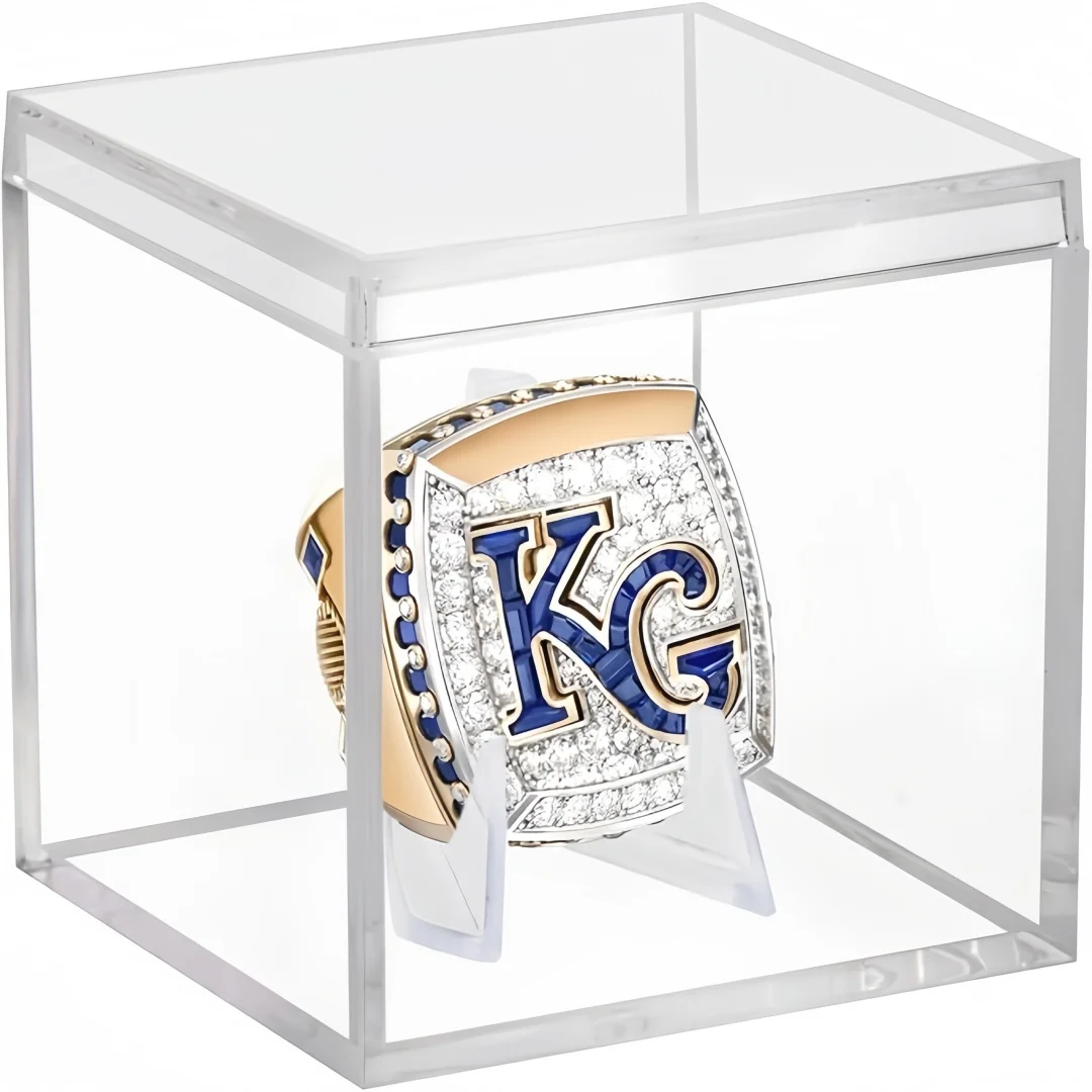 Clear Acrylic Championship Ring Display Case Cube Holder Dust Protection Transparent Storage Box for Sports Memorabilia Baseball Basketball Fan Souvenir (2.1 X 2.1 X 2.1)