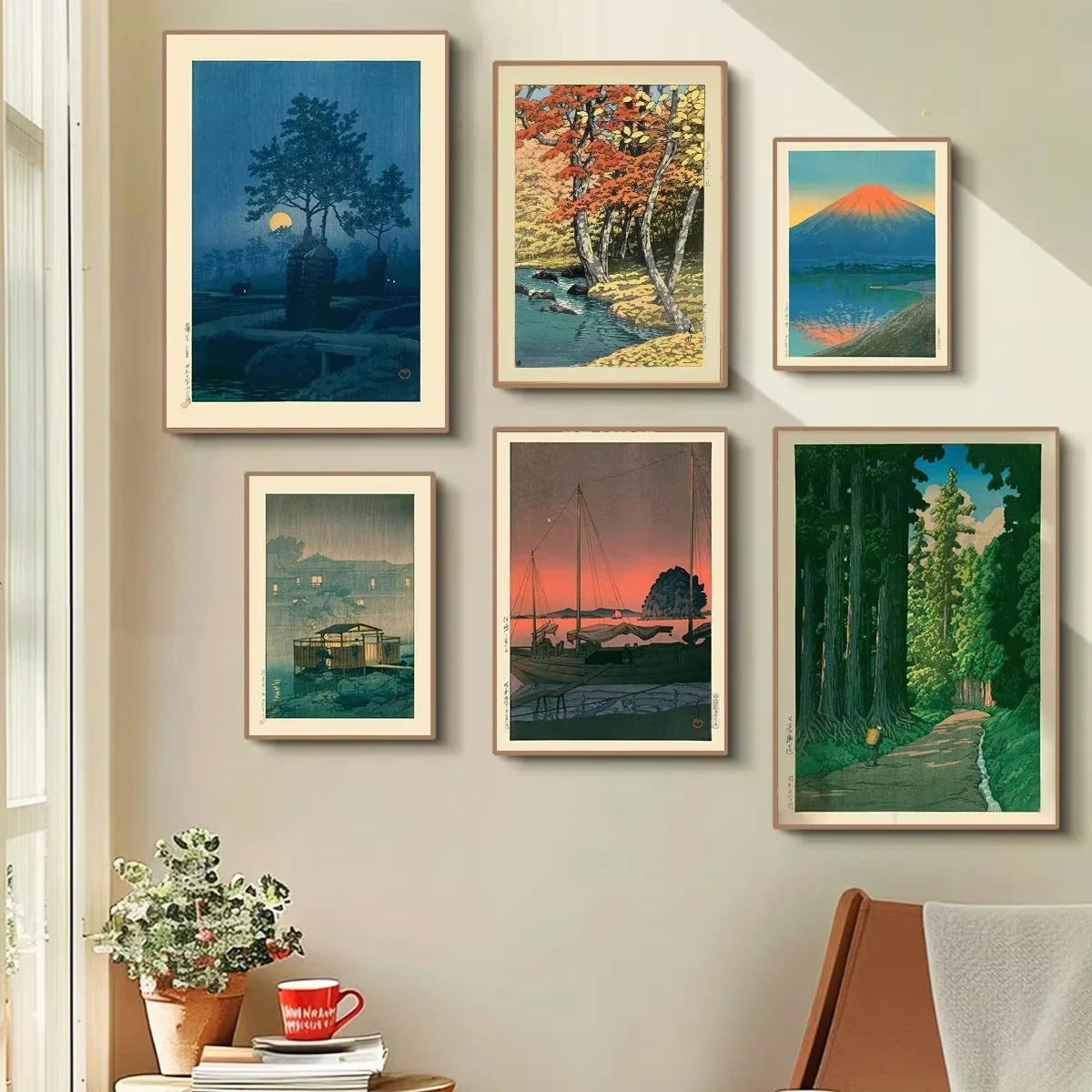 Japan Hasui Kawase Tree-lined Road Canvas Prints Asian Art Sunrise and Sunset Wall Art Posters for Modern Living Room Home Decor