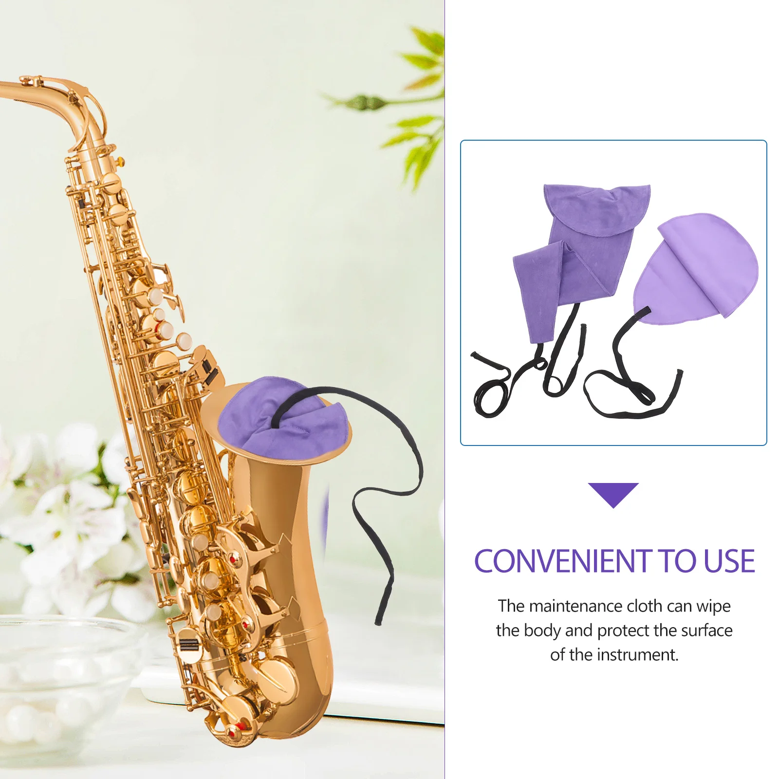 

2 Pcs Saxophone Cleaning Cloth Tool Brush Care Tools Ear for Flute Faux Suede Instruments