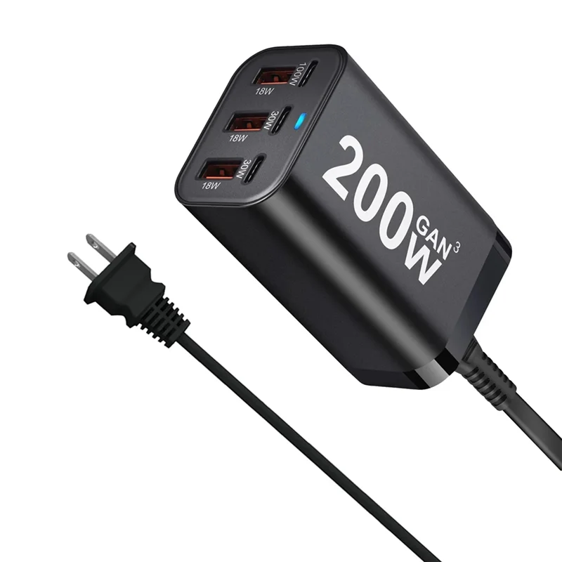 ABKI-New Style 200W GAN سطح المكتب 3C3A شاحن عبر الحدود مخصص GAN شاحن الهاتف المحمول Gan Charge US PLUG