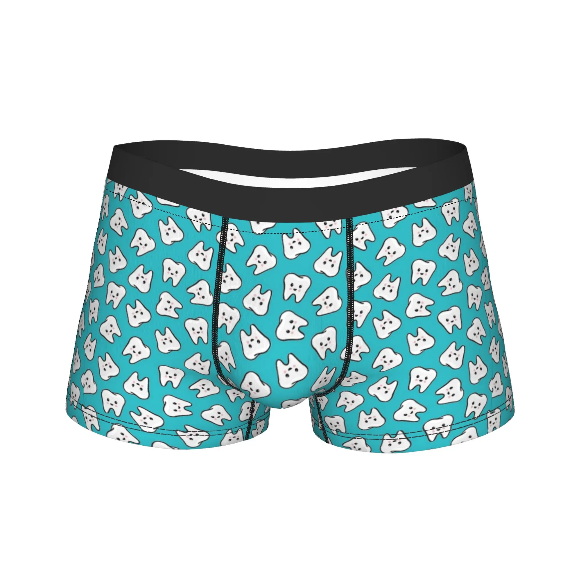 happy teeth on teal Underwear  Elastic Panties Print Shorts Briefs For Man Pouch Plus Size Boxer Shorts