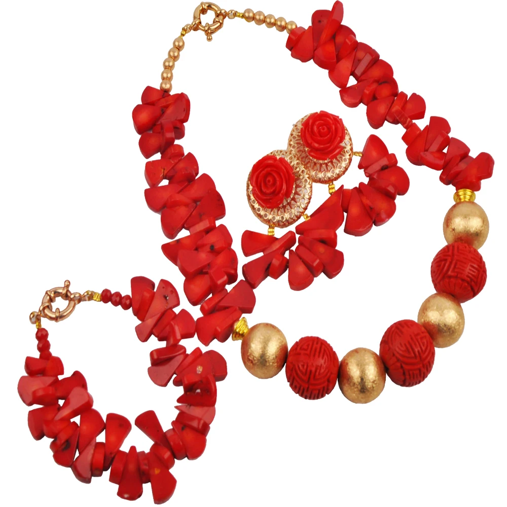 

Red Coral Jewelry Set Nigerian Wedding African Beads Jewelry Set