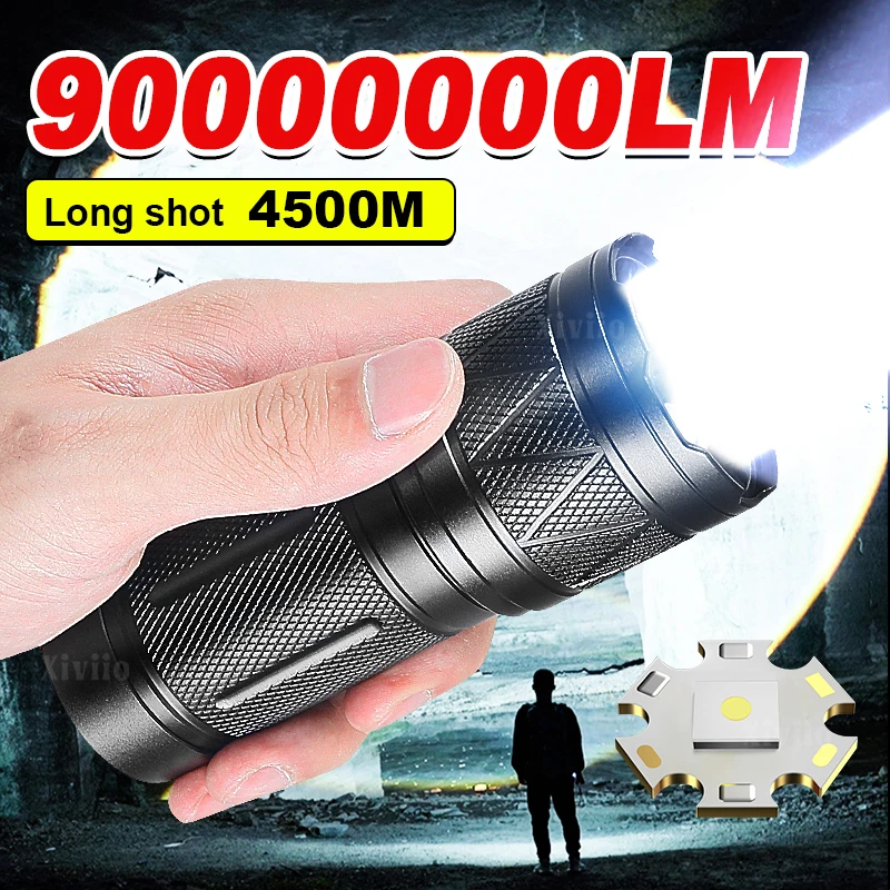 Linternas Led potentes mejoradas de 90000000LM, linternas recargables, linterna con Zoom de alta potencia, linterna táctica de largo alcance de 4500M
