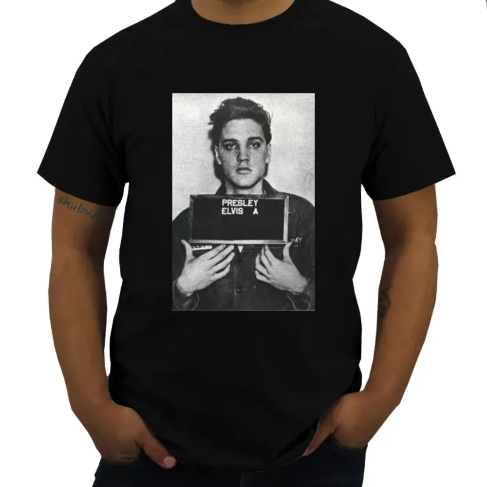 

Male Black Tshirt Authentic Presley Mug Shot Arrested Jail Photo Picture T-shirt Brand Cotton T-shirt Drop Shipping
