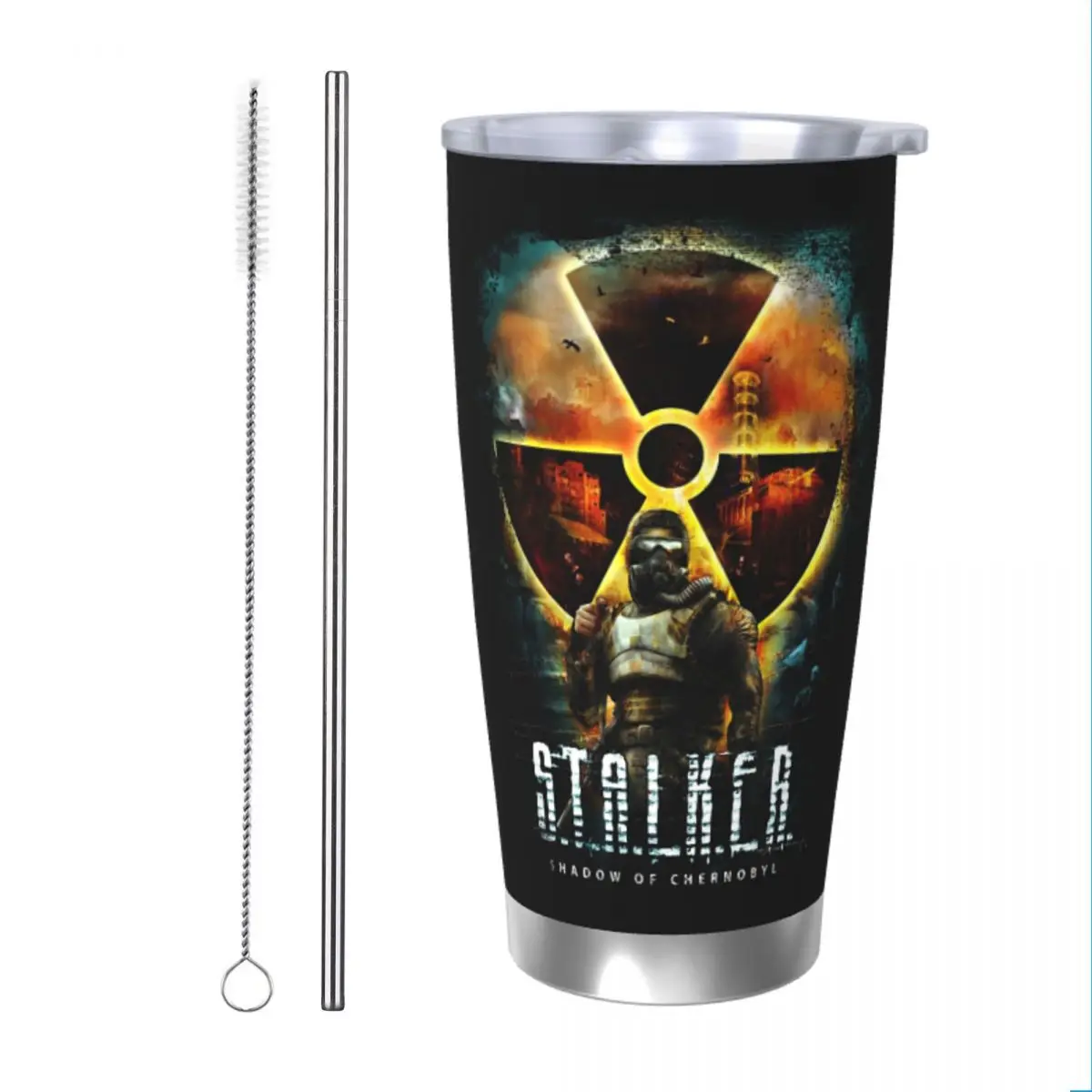 Стакан Stalker Shadow из черновой кожи, вакуумная Изолированная Термокружка с крышкой, соломенная кружка с двойными стенками, искусственная, 20 унций